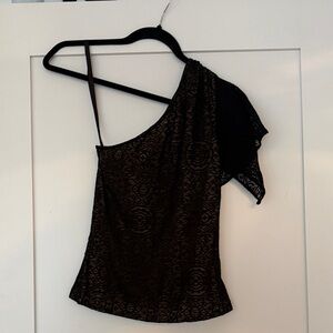 Bisou Bisou Black Lace One-Shoulder Camisole top
